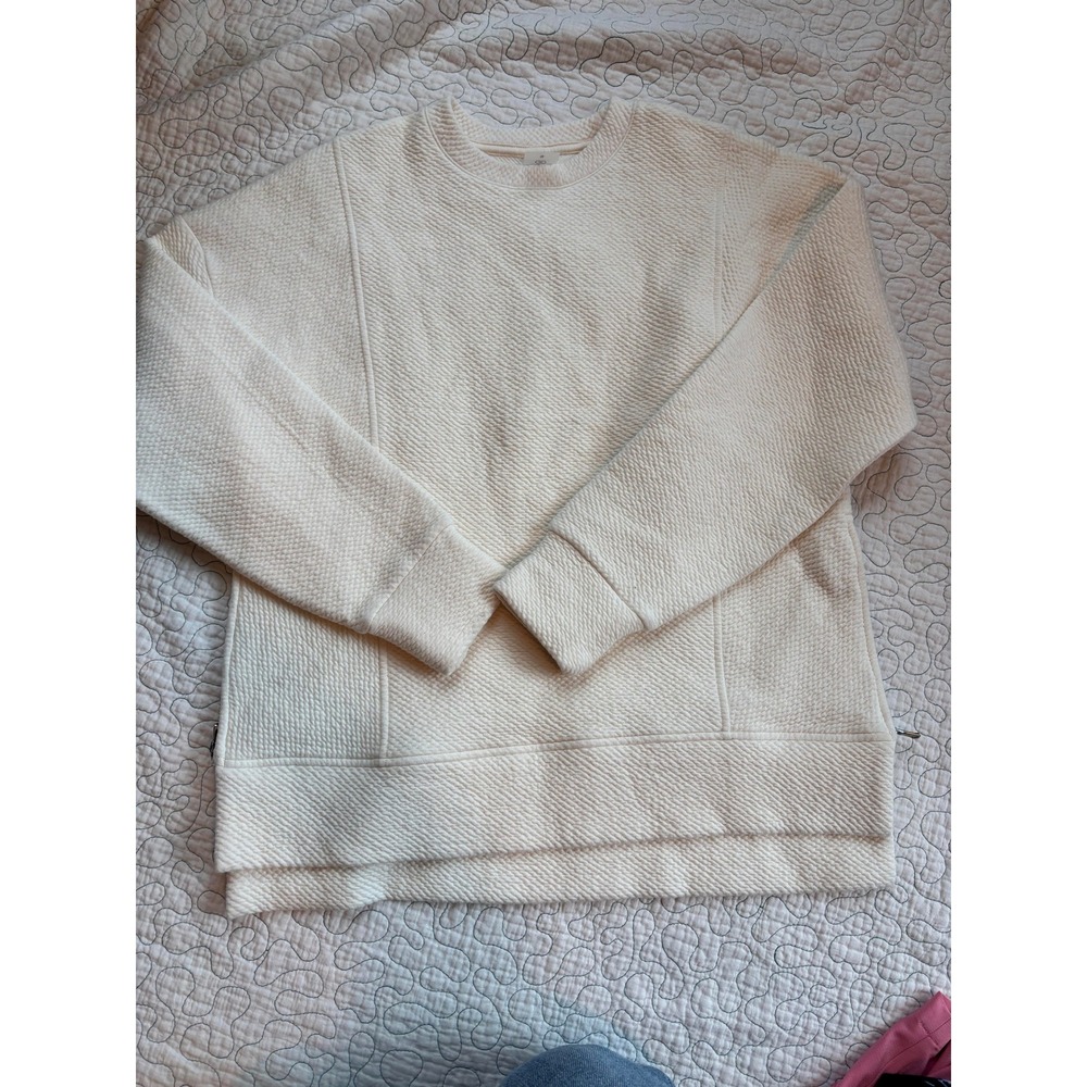 CALIA Womens Cream Textured Side Zip Crewneck Sweatshirt Small Ivory NWOT